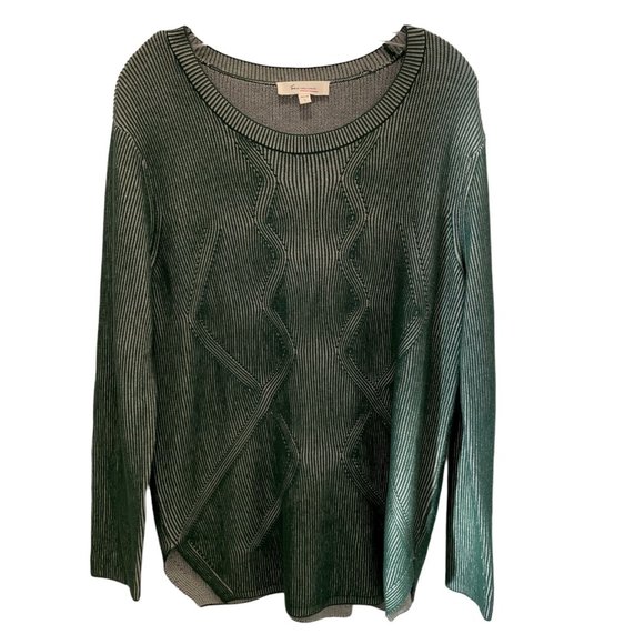 Two By Vince Camuto Green White Cable Knit Sweater Size Large - Picture 1 of 6